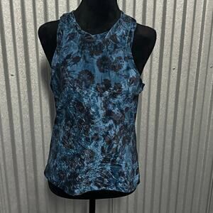 Pilcro Crushed Velvet Floral Racerback Tank Top Blue Black Sleeveless